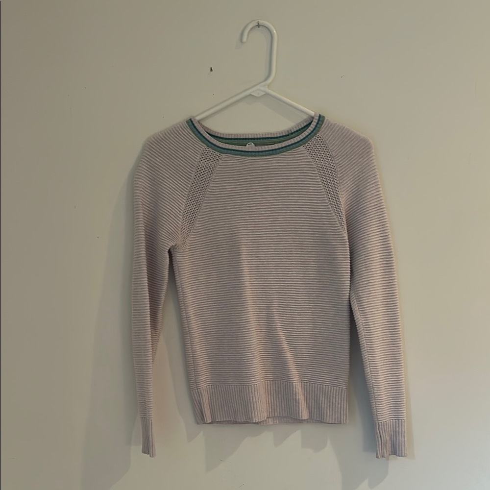 Margaret O'Leary Light Pink Crewneck Sweater with Green Trim